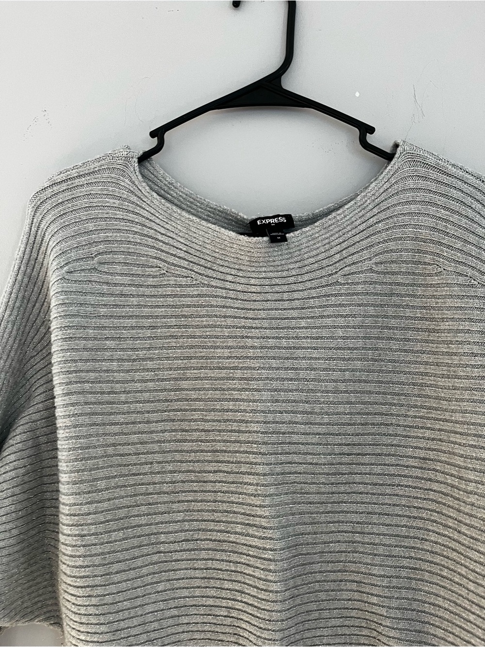 Express Light Gray Ribbed Crewneck Pullover - Picture 5 of 7